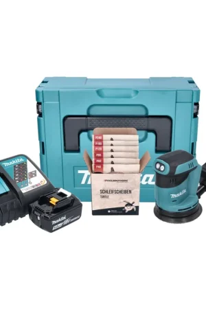 Livraison Express Makita DBO180RT1J Ponceuse excentrique sans fil 125mm 18V + 1x Batterie 5,0Ah + Chargeur + Coffret Makpac + Set de ponçage Toolbrothers TURTLE