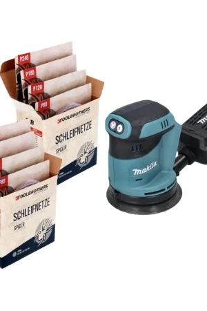 Satisfait Ou Remboursé Makita DBO180Z Ponceuse excentrique sans fil 125mm 18V + 2x Set d'abrasifs en filet Toolbrothers SPIDER idéal pour les bricoleurs, ponçage - sans batterie, sans chargeur