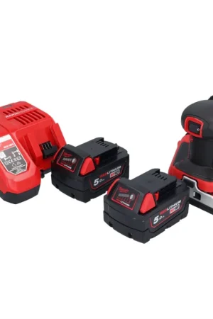 Livraison Express Milwaukee M18 BQSS-502 ponceuse orbitale sans fil 18 V 113 x 104 mm Brushless + 2x batterie 5,0 Ah + kit chargeur