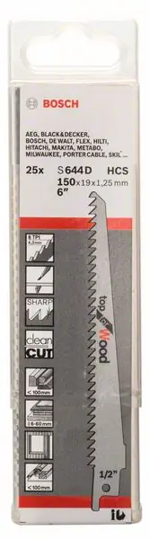 Lame de scie sabre BOSCH S 644 D longueur 150 mm largeur 19 mm ( 8000343832 ) Acheter Direct