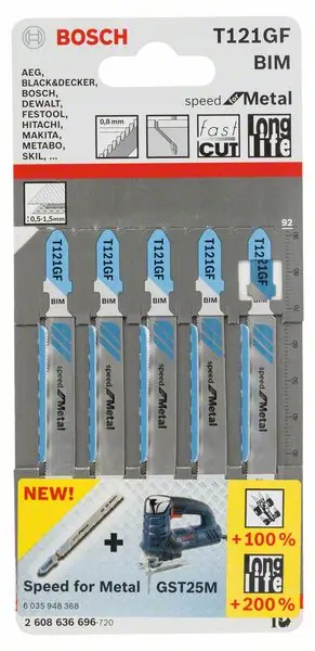 Lame de scie sauteuse BOSCH T 121 GF longueur totale 92 mm (8000345985) Commande En Gros