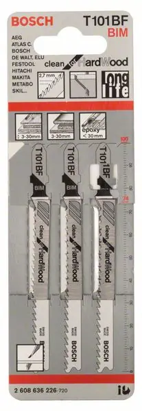 BOSCH Stichsägeblatt T 101 BF Clean for Hard Wood L.100mm Zahnteilung 2,7mm ( 8000346032 ) Commander Maintenant