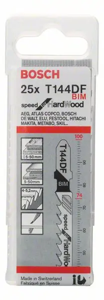 BOSCH Stichsägeblatt T 144 DF Speed for Hard Wood L.100mm Zahnteilung 4-5,2mm ( 8000346036 ) Bon Marché