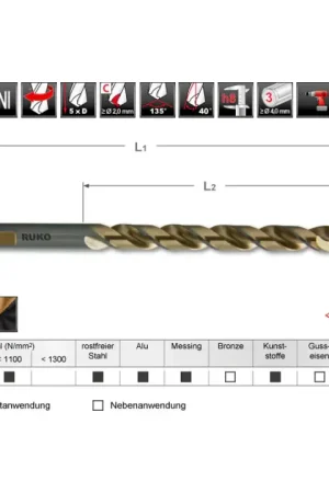 RUKO Foret hélicoïdal Format DIN DIN 338 Type UNI d. nominal 6 mm ( 8000425865 ) Satisfait Ou Remboursé