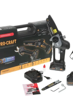 Pas Cher Procraft PS210SET Akku Garten Werkzeug Set Black Edition CCS20 Mini Kettensäge + CP20 Gartenschere 20V Brushless + 2x Akku 2,0 / 4,0 Ah + Ladegerät