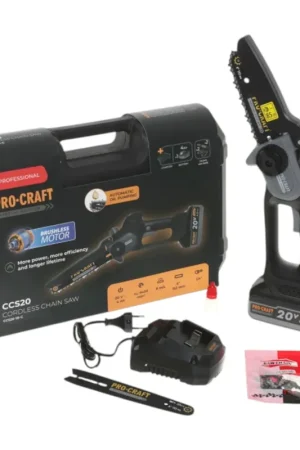 Procraft CCS20 Akku Mini Astsäge Kettensäge 20 V 152 mm Brushless Black Edition + 1x Akku 4,0 Ah + Ladegerät + Koffer Réduction