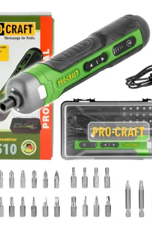 Remise Tournevis sans fil Procraft KS510 3,6 V 10 Nm + batterie intégrée 1,5 Ah + jeu de 27 embouts + mallette
