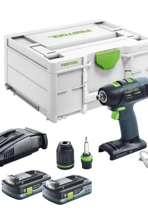 Festool T 18+3 Basic Perceuse-visseuse sans fil 18 V 50 Nm Brushless + 2x batterie 4,0 Ah + chargeur rapide + Systainer Dernier Modèle