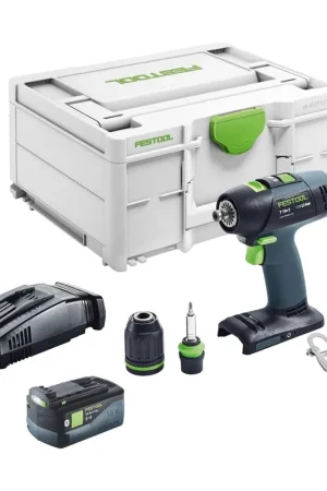 Festool T 18+3 Basic Perceuse-visseuse sans fil 18 V 50 Nm Brushless + 1x batterie 5,0 Ah + chargeur rapide + Systainer Offre Spéciale