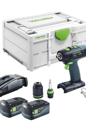 Nouvel Arrivage Festool T 18+3 Basic Perceuse-visseuse sans fil 18 V 50 Nm Brushless + 2x batterie 5,0 Ah + chargeur rapide + Systainer