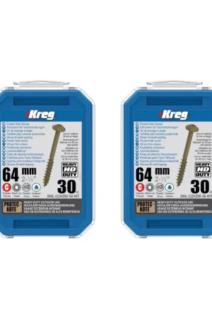 Kreg 2x HD Protec-Kote Maxi-Loc Vis pour trous de poche 64 mm ( 2x SML-C2X250-30-INT ) Filetage grossier 60 pces Vente Flash