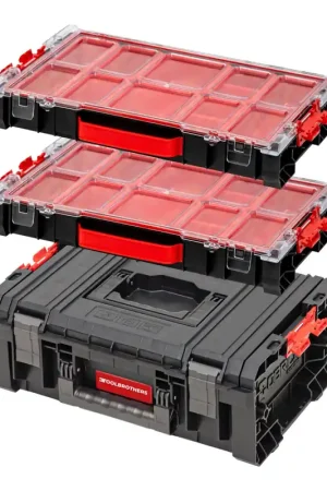Expédié Aujourd'hui Toolbrothers RHINO L Coffre à outils Set 2 Coffre à outils ECO Basic + 2x RHINO L Organizer ECO Hauteur M Boîtes empilables IP54