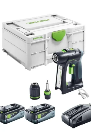 Remise Festool C 18 Basic Perceuse-visseuse sans fil 18 V 45 Nm Brushless + 2x batterie 8,0 Ah + chargeur rapide + Systainer