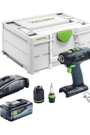 Festool T 18+3 Basic Perceuse-visseuse sans fil 18 V 50 Nm Brushless + 1x batterie 8,0 Ah + chargeur rapide + Systainer Prix Choc