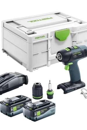 Festool T 18+3 Basic Perceuse-visseuse sans fil 18 V 50 Nm Brushless + 2x batterie 8,0 Ah + chargeur rapide + Systainer Remise
