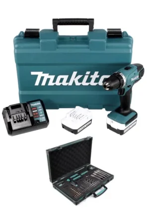 Remise Makita DF 347 DWE Perceuse-visseuse sans fil 14,4 V Li-ion + 2x Batteries 1,5 Ah + Chargeur + Makita P-90261 Pro XL - Grand ensemble d'embouts, de perceuses et d'accessoires - 70 pièces