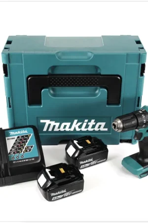 Acheter Direct Makita DHP 483 RMJ 18 V Li-Ion Brushless Perceuse visseuse à percussion sans fil avec boîtier Makpac + 2x Batteries BL 1840 4,0 Ah + Chargeur DC18RC