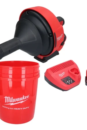 Appareil de nettoyage de tuyaux sur batterie Milwaukee M12 BDC6-201C 12 V + 1x batterie 2,0 Ah + chargeur + spirale + seau Haute Qualité