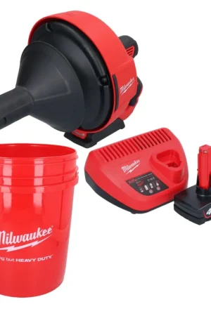 Appareil de nettoyage de tuyaux sur batterie Milwaukee M12 BDC6-401C 12 V + 1x batterie 4,0 Ah + chargeur + spirale + seau Authentique