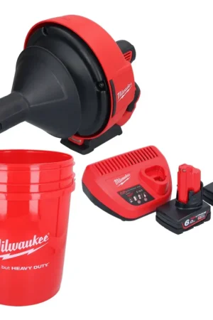 Appareil de nettoyage de tuyaux sur batterie Milwaukee M12 BDC6-602C 12 V + 2x batteries 6,0 Ah + chargeur + spirale + seau Offre Spéciale