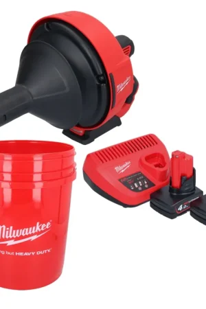Appareil de nettoyage de tuyaux sur batterie Milwaukee M12 BDC6-402C 12 V + 2x batteries 4,0 Ah + chargeur + spirale + seau Bon Plan