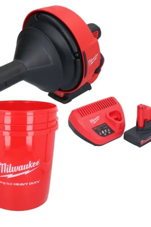 Appareil de nettoyage de tuyaux sur batterie Milwaukee M12 BDC6-502C 12 V + 2x batteries 5,0 Ah + chargeur + spirale + seau Meilleur Choix