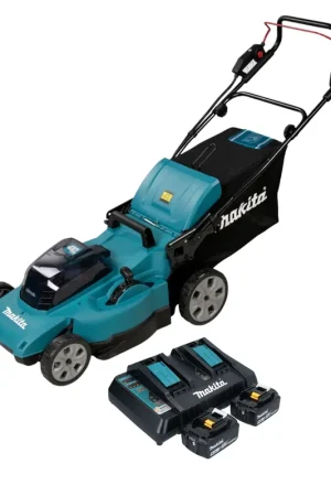 Makita DLM 480 PT2 Tondeuse à gazon sans fil 36 V ( 2x 18 V ) 48 cm 62 l + 2x batterie 5,0 Ah + chargeur Prix Bas