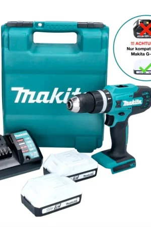 Vente Flash Makita HP488DWE Perceuse-visseuse à percussion sans fil 42Nm 18V série G + 2x Batteries 1,5 Ah + Chargeur + Coffret