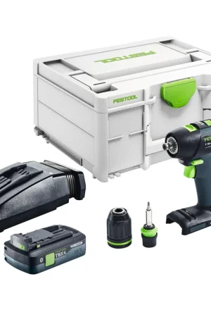 Pas Cher Festool T 18+3 HPC 4,0 I-Set Perceuse-visseuse sans fil 18 V 50 Nm Brushless ( 576989 ) + 2x batterie 4,0 Ah + chargeur + jeu d'excentrique + jeu d'angle + Systainer