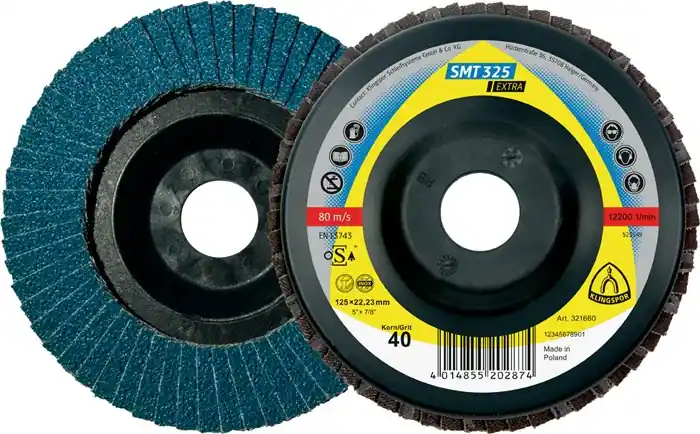Authentique KLINGSPOR Roue à lamelles SMT 325 Extra Ø 115 mm Granulométrie 40 droite ( 4000842813 )