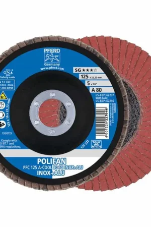PFERD Disque à lamelles POLIFAN A-COOL SG INOX+ALU D. 125 mm granulation A-80 conique ( 4000842357 ) Remise