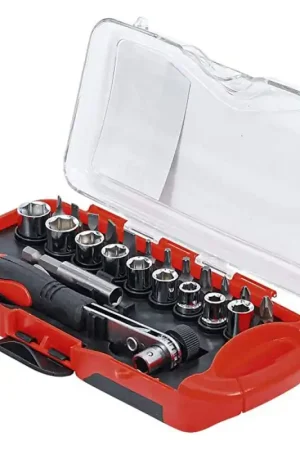Vente Directe JEU 23 PIECES CLIQUET DOUILLES ET EMBOUTS CARRE 1/4 (6.3)