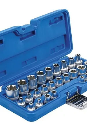 Commande En Gros COFFRET DE 28 DOUILLES COURTES CARRE 1/4 3/8 ET 1/2 PROFIL TORX E BGS DE E4 à E2