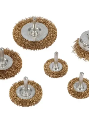ASSORTIMENT DE 6 BROSSES METALLIQUES EN FIL D'ACIER SUR TIGE DE 6 MM Livraison Express