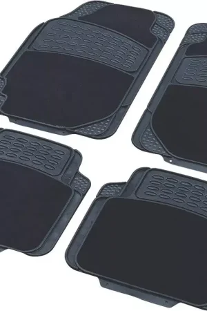 Tapis de voiture caoutchouc avec empiècement moquette - 4 pièces Retour Gratuit