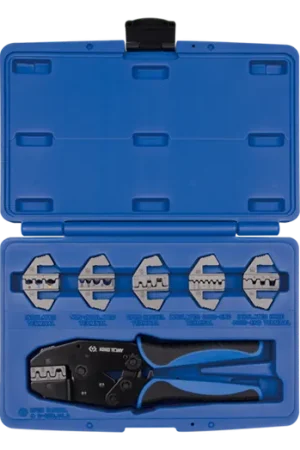 Achat Immédiat Coffret de pince à sertir à cliquet avec matrices interchangeables - 7 pièces - 42107GX